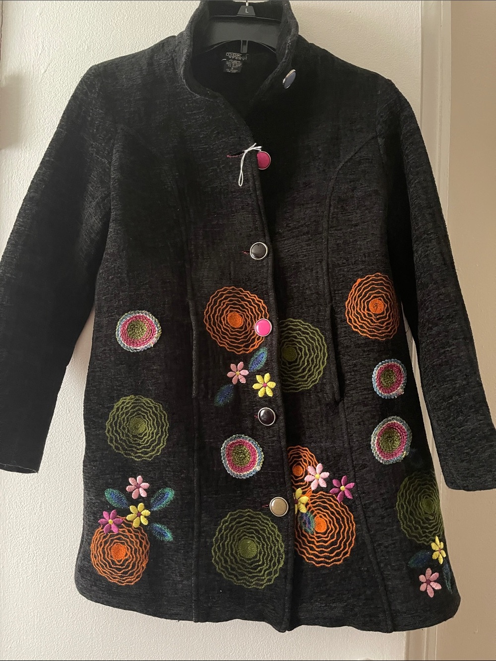 Moka Sport Women’s Black Embroidered Floral Coat